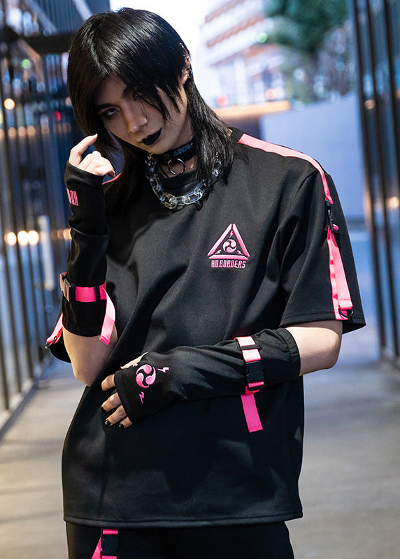 ACDC Rag Uzurai Cyberpunk Tech Oversized Black Pink Tee — model view