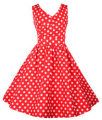 May V-neck 50s Style Spot Dress in Red