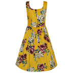 Amanda Scoop Neck Floral Rose Flared Dress in Yellow