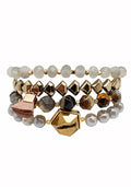 Erimish Vanity Affair Bracelet Stack in gold multicolor with bronze accents and natural stone centerpiece charms on festival bracelet stack — front view