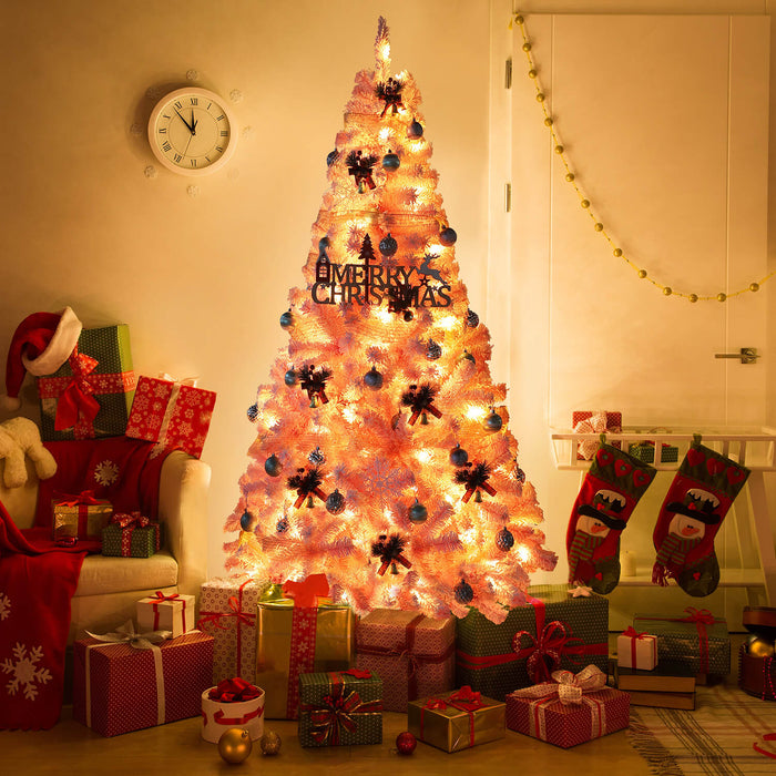 Pink christmas tree with lights