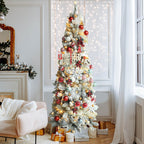 Skinny Flocked Christmas Tree with Snow