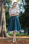 Darlene Retro Beige/Dark Green Swing Dress