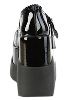 VOID 38 Kiss of Death Patent Black Platform Wedge Heel