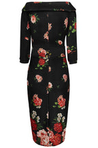 Denise Vintage Inspired Wiggle Dress with Raising Roses in Black