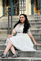 Madeline White Polka Dot Mesh Formal Dress