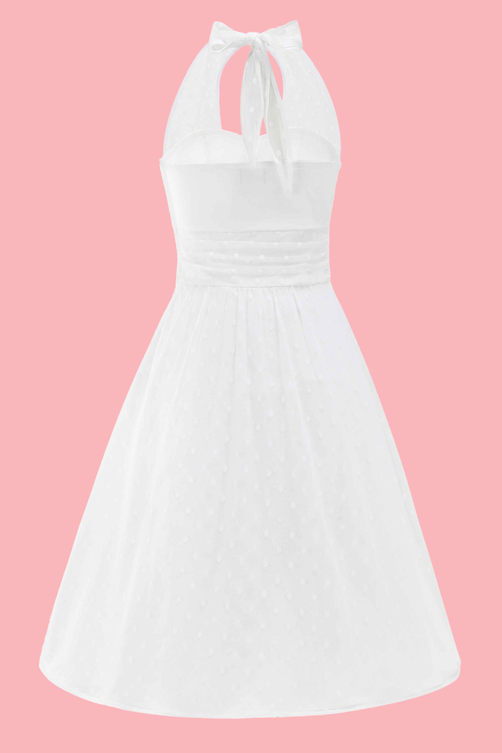 Dorothea White Polka Dot Mesh Halter Dress