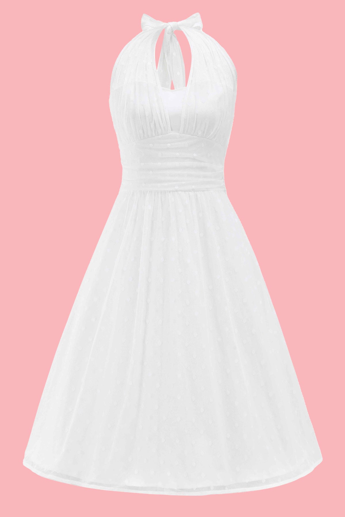 Dorothea White Polka Dot Mesh Halter Dress