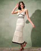 Beige Contrasting Textured Slip Maxi Dress