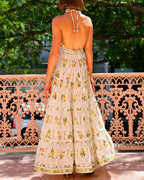 Apricot Halter Floral Maxi Dress