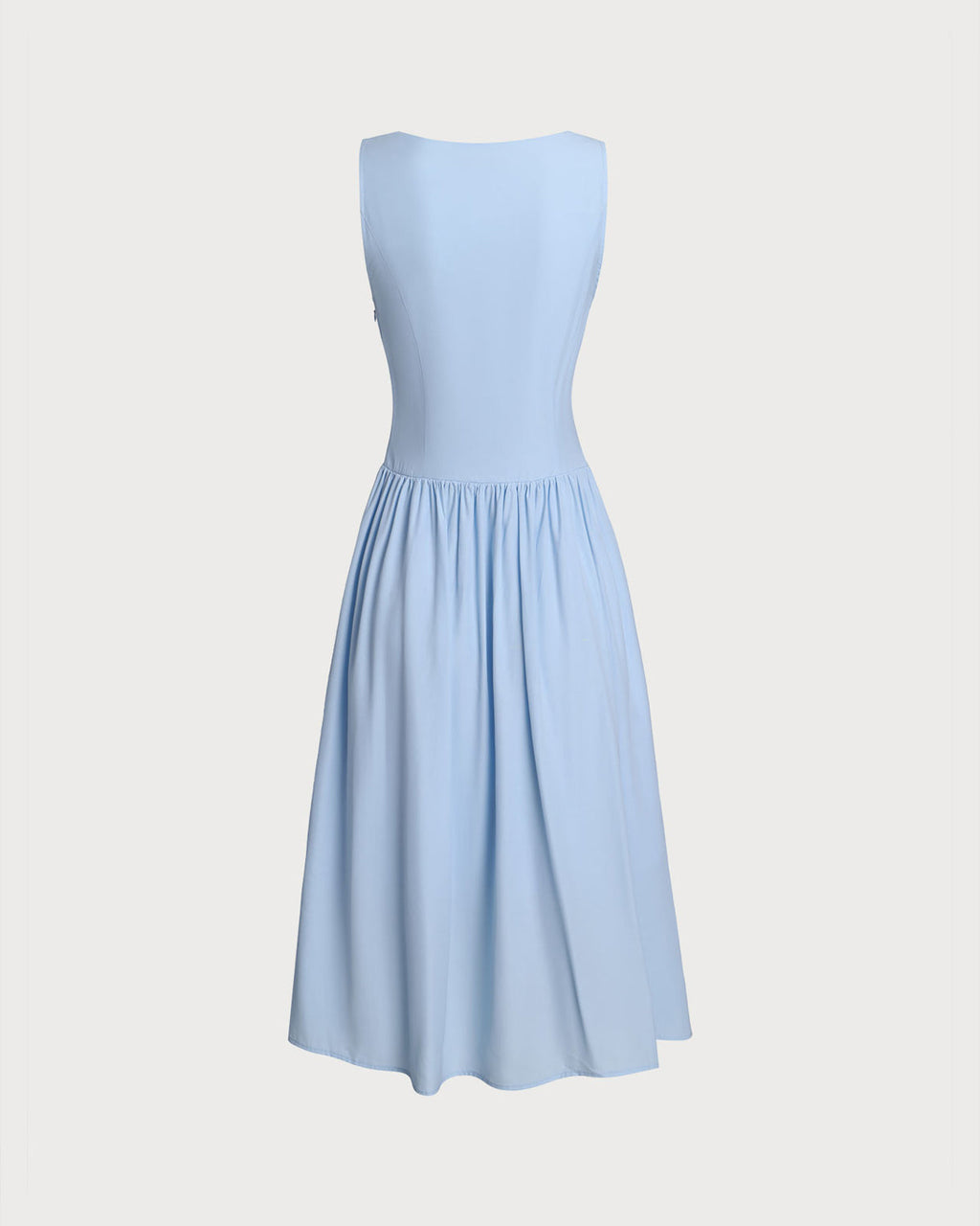 Blue V Neck Button Sleeveless Midi Dress