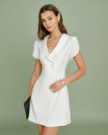 Beige Collar Button Satin Mini Dress