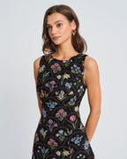 Black Floral Boat Neck Mini Dress