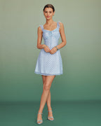 Blue Plaid Splicing Slip Mini Dress