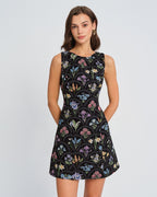 Black Floral Boat Neck Mini Dress