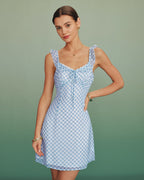 Blue Plaid Splicing Slip Mini Dress