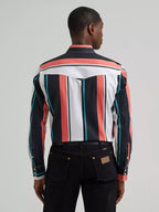Wrangler Men's Burning Coral Striped Brushpopper Pearl Snap Long Sleeve Western Shirt 112381997