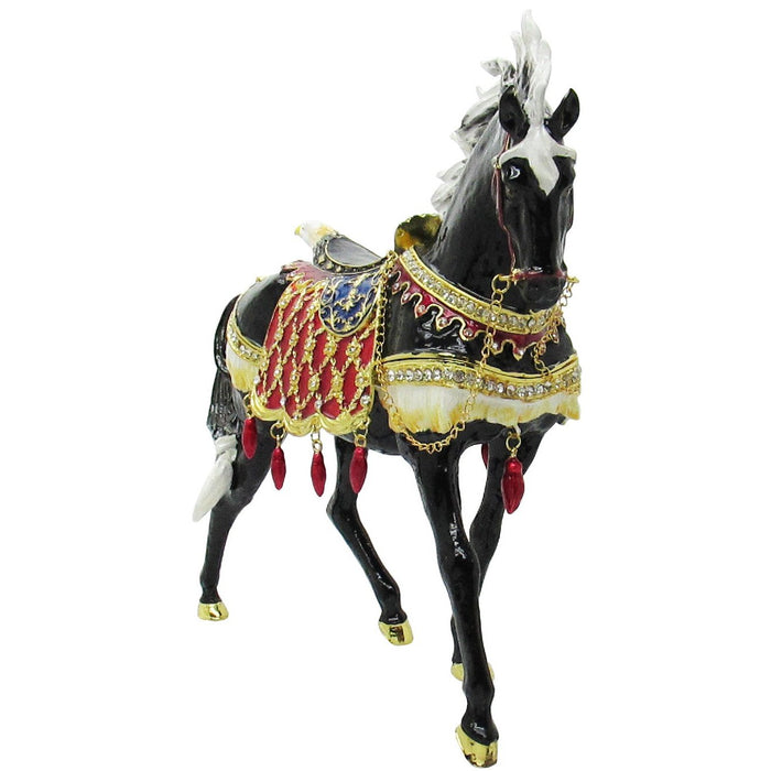 X-Large Horse Jeweled Trinket Box Austrian Crystals, Black