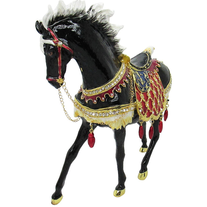 X-Large Horse Jeweled Trinket Box Austrian Crystals, Black