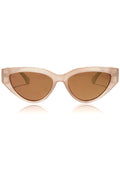 Dime Optics X Les Do Makeup Last Call Polarized Sunglasses in milky nude brown gold flash with sophisticated frame on rave festival sunglasses — front view